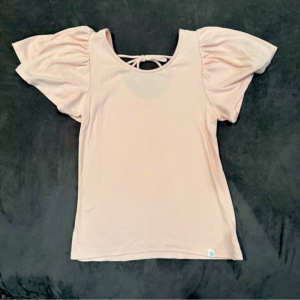 Treasure & Bond Girls pink flutter sleeve T-shirt sz L